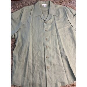 Vtg International‎ Male Mens XXL Green 100% Linen Short Sleeve Button Up Shirt